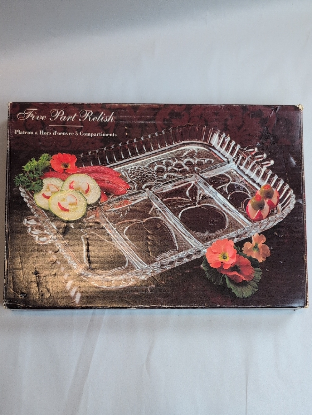 Indiana Glass Five Part Relish Glass Serving Tray Vintage Original Box